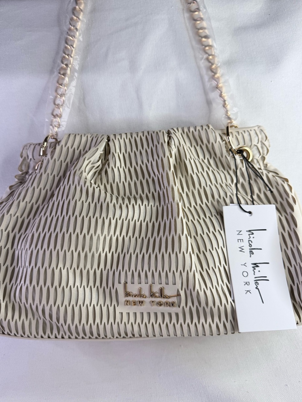 Nicole Miller Cream Mesh-Accent handbag